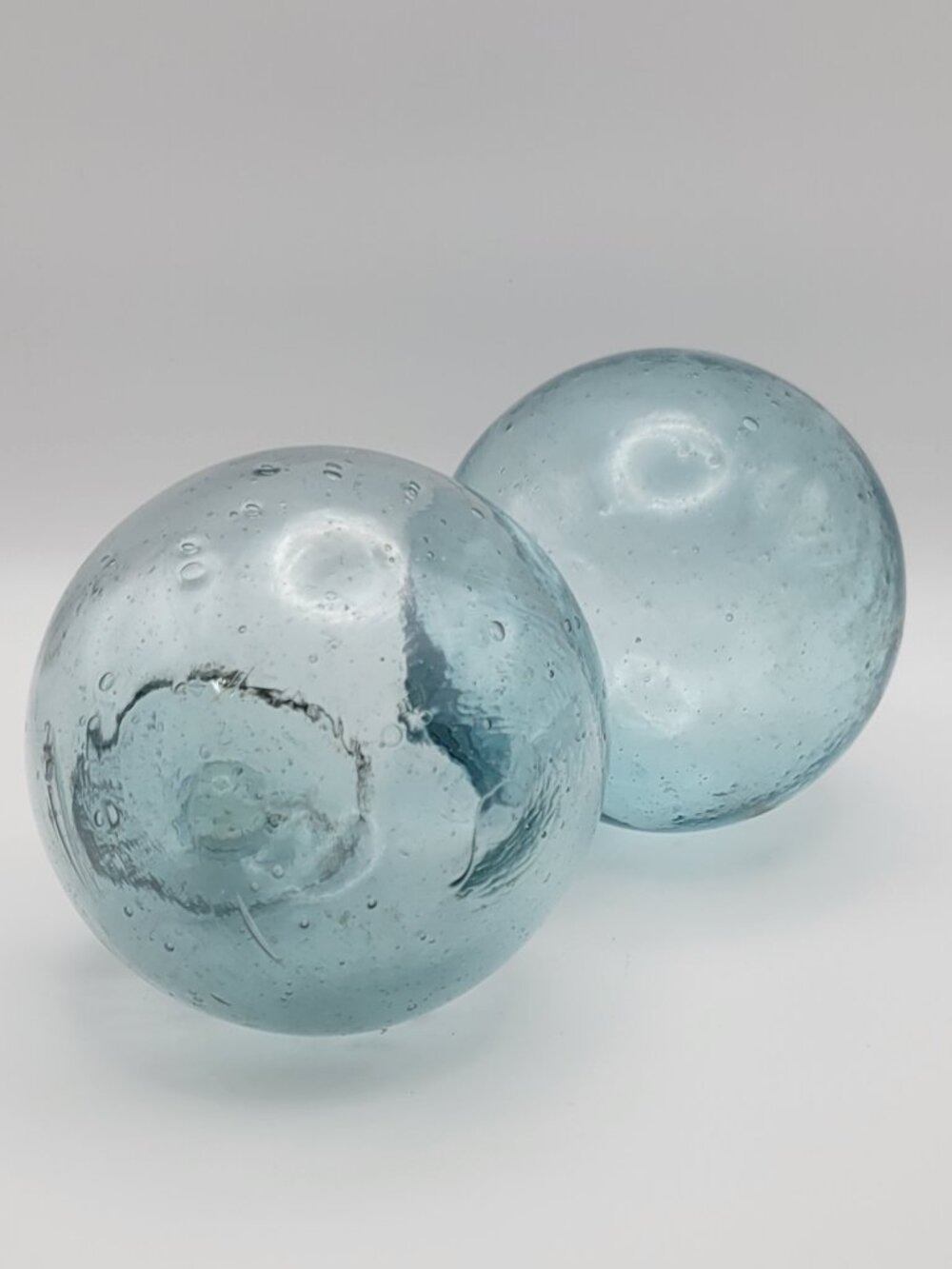 Glass Fishing Floats Antique Vintage blue green, Set of 2